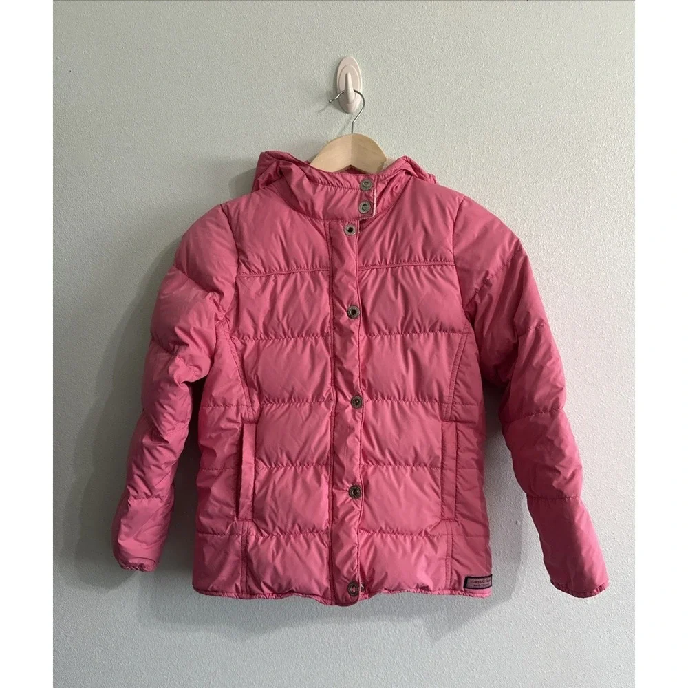 Vineyard Vines Puffer Jacket Quilted Goose Down Hood‎  Pink Youth Girls Medium